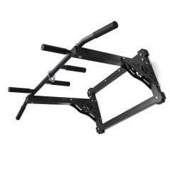 Schrägansicht der stabilen ProMaX Klimmzugstange zur Wandmontage mit Multi-Grip-Griffen für Pull-Ups und Krafttraining
