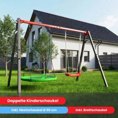 Doppelte Kinderschaukel für den Garten mit Nestschaukel und Schaukel