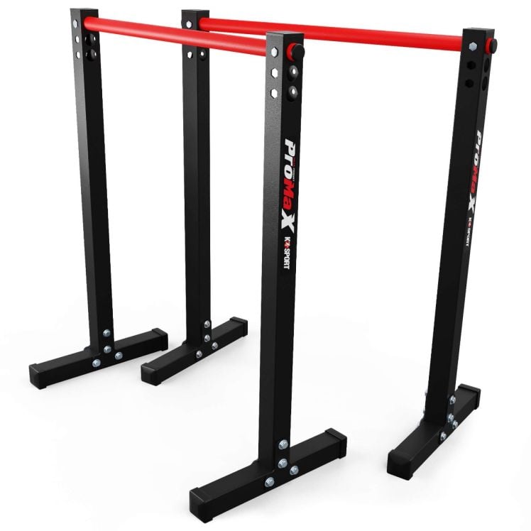 Seitenansicht der K-Sport Dip-Bar mit verstellbarer roter Stange