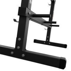 Robuster Gewichtsständer mit verstärkten Ablagearmen für sichere Lagerung von Hantelscheiben im Homegym