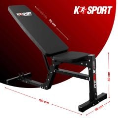 Maße der K-Sport Hantelbank mit 120 cm Länge, 36 cm Breite und 50 cm Höhe