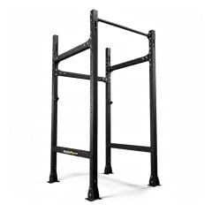 Freistehendes Power Rack aus pulverbeschichtetem Stahl mit Klimmzugstange, Vierpfosten-Konstruktion und Bodenmontage für professionelles Krafttraining im Homegym