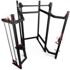 Power Rack mit integriertem Latzug- und Ruderzug-System, Klimmzugstange und massiver Stahlkonstruktion für Homegym