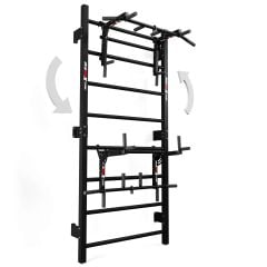Illustration der 2-in-1 Wendefunktion der Sprossenwand mit Klimmzugstange/Dip Station