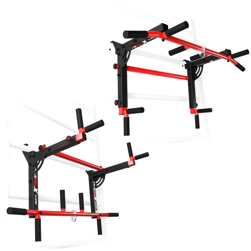 Klimmzugstange und Dip-Station 2-in-1 für Sprossenwand, verschiedene Ansichten des Kombigeräts