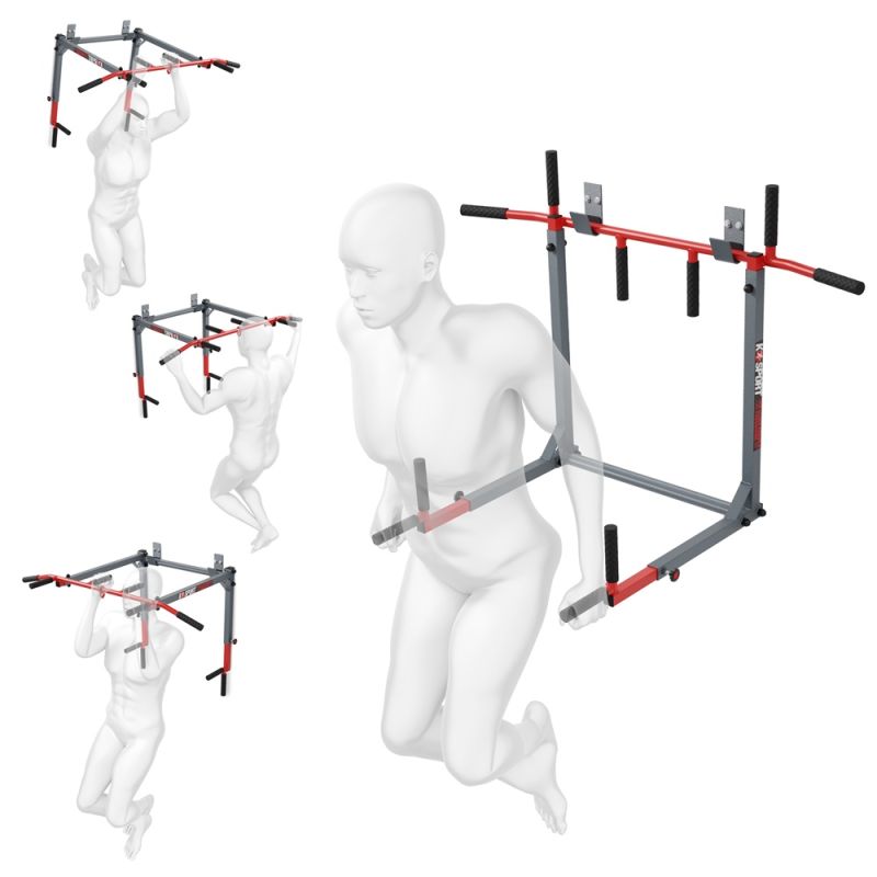 Übungen an der Klimmzugstange + Dip Station zur Wandmontage 2in1