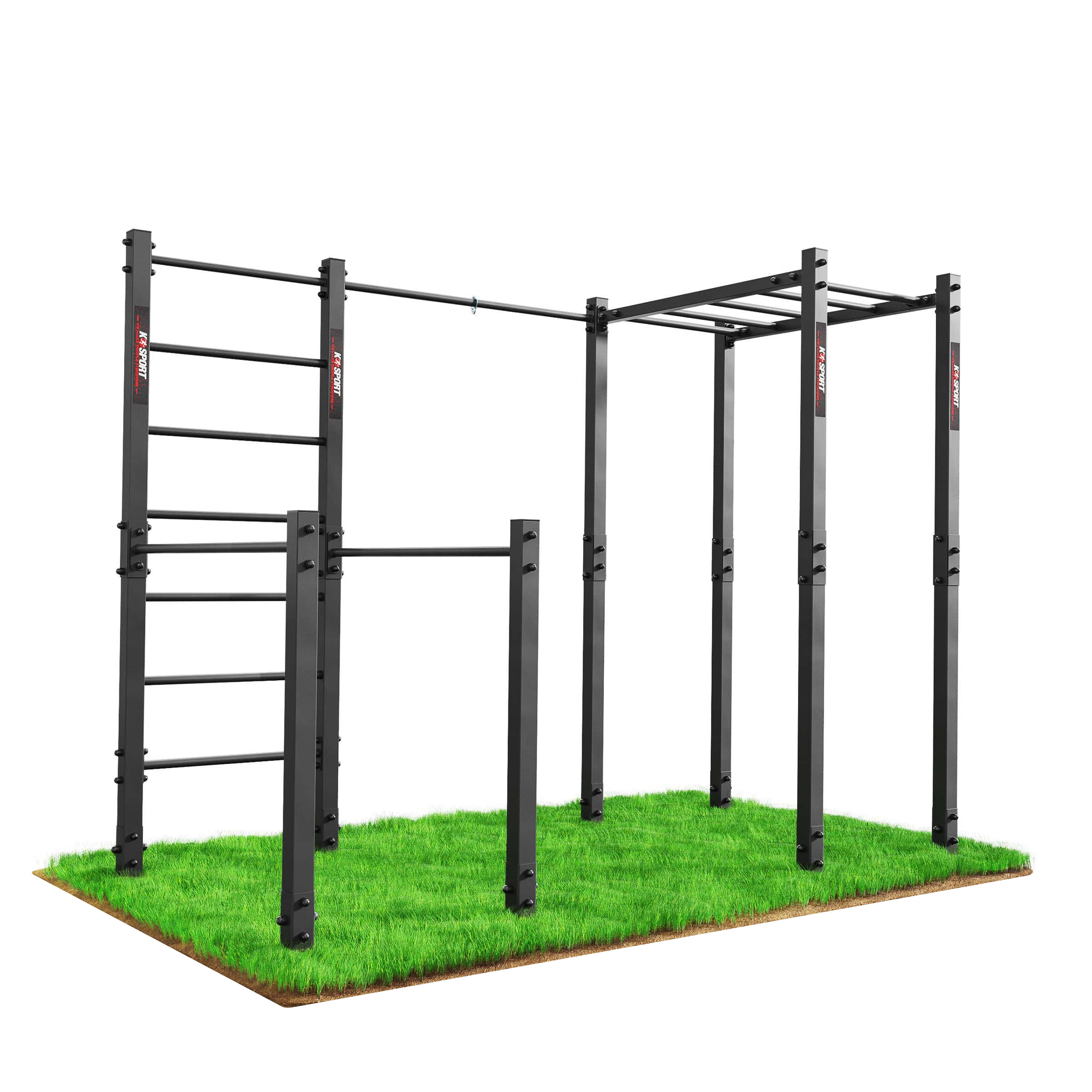 Attrezzatura per calisthenics outdoor in acciaio con spalliera, barre per trazioni e scala orizzontale – stazione autoportante da giardino