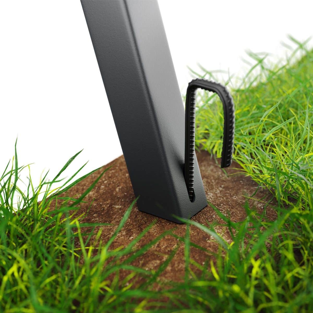 Detailansicht eines Schaukelbeinankers im Boden