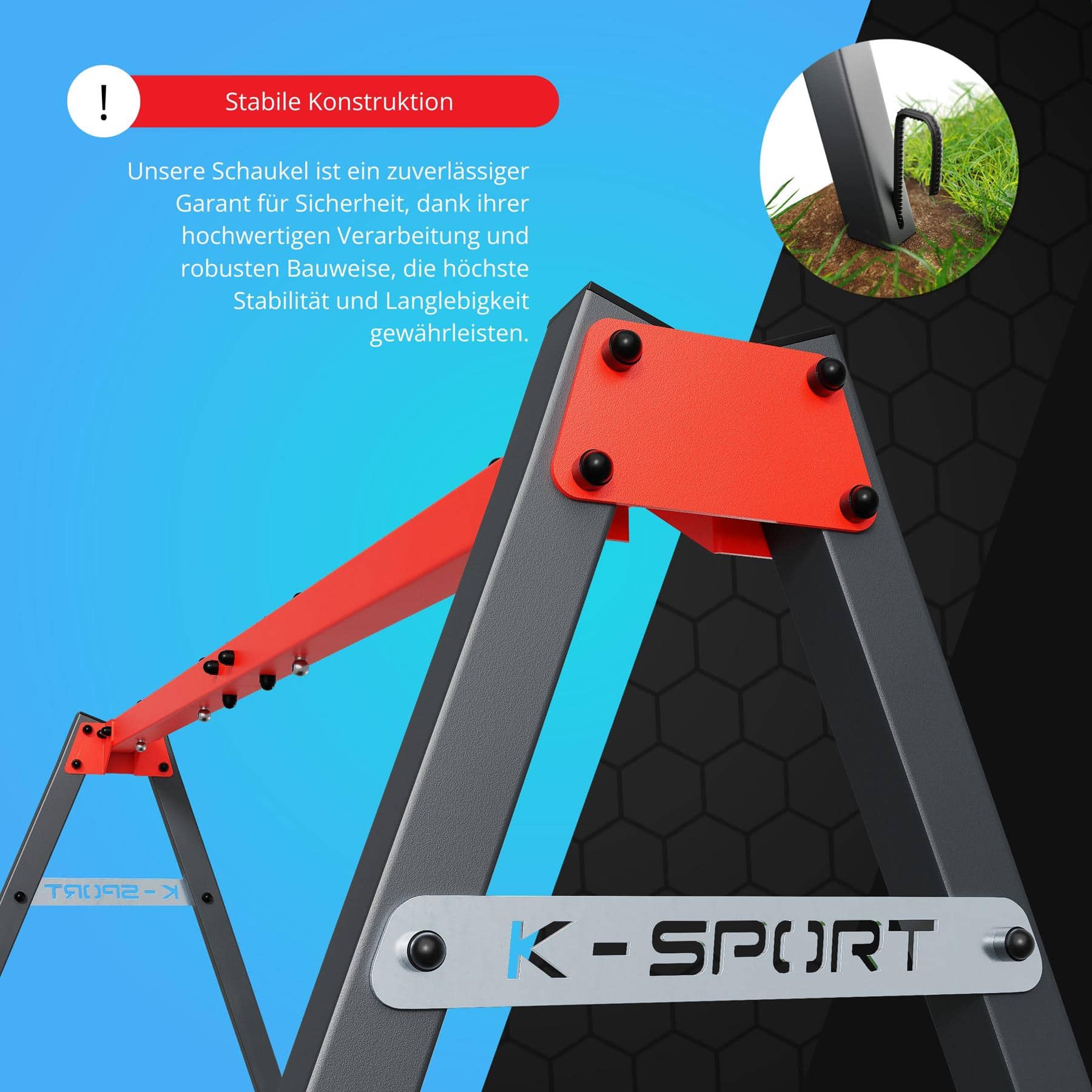 K-Sport Gartenschaukel aus robustem Stahl mit rotem Querbalken für maximale Stabilität