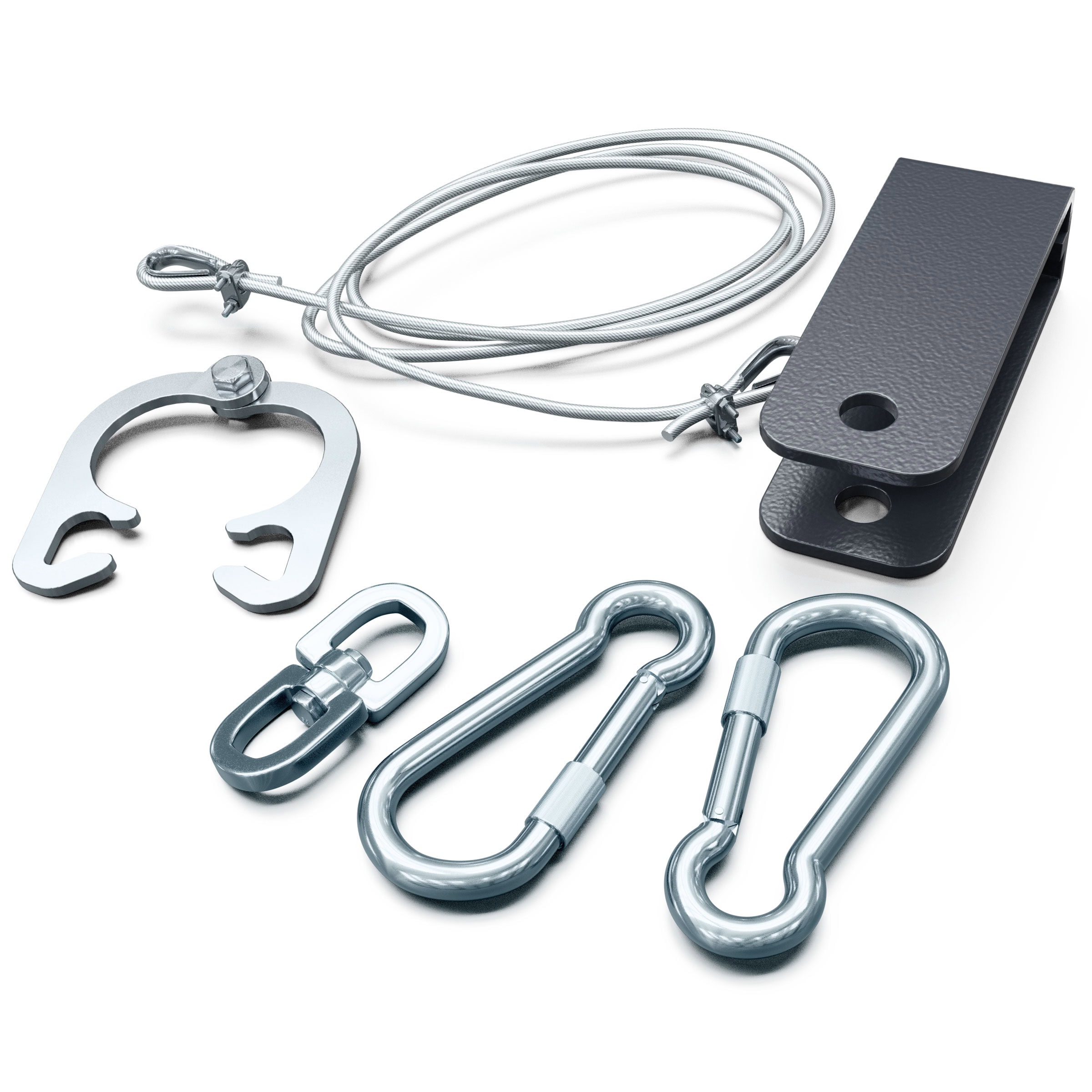 Ansicht Karabiner, Latzugseil und Klemme