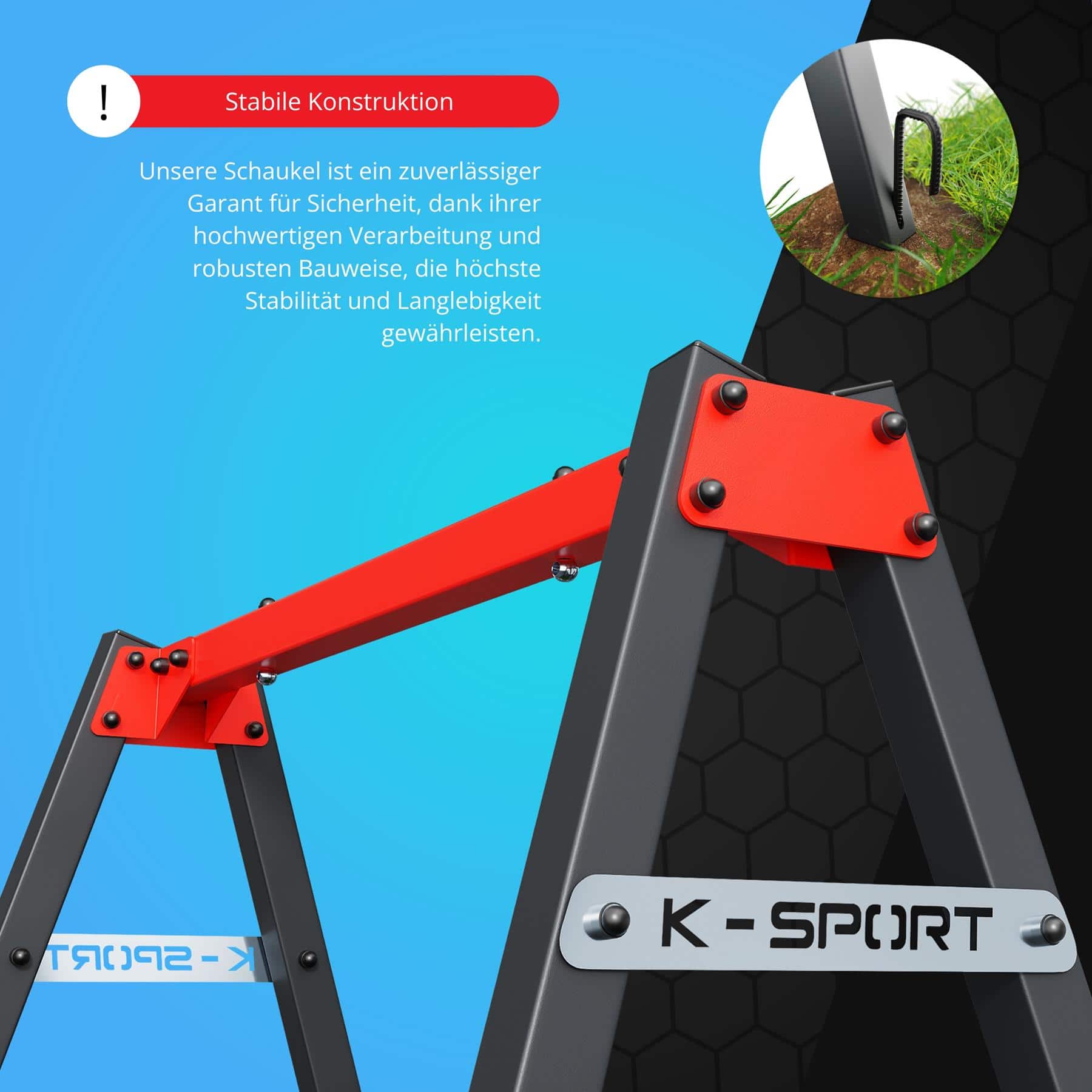 Stabilität der Gartenschaukel durch fest verankertes Metallgestell für maximale Sicherheit im Garten