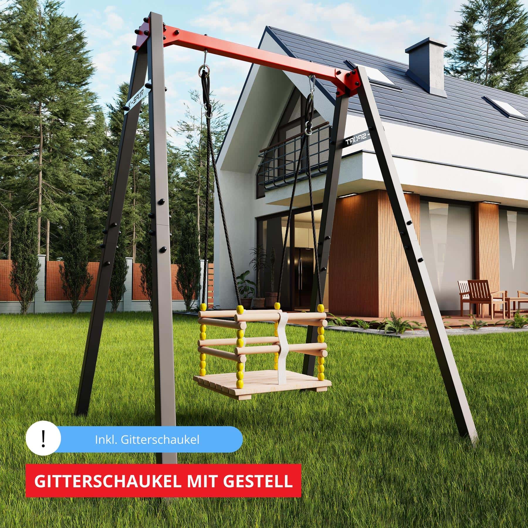K-Sport-Gitterschaukel mit stabilem Gestell, ideal für Kinder und vielseitige Gartenaktivitäten