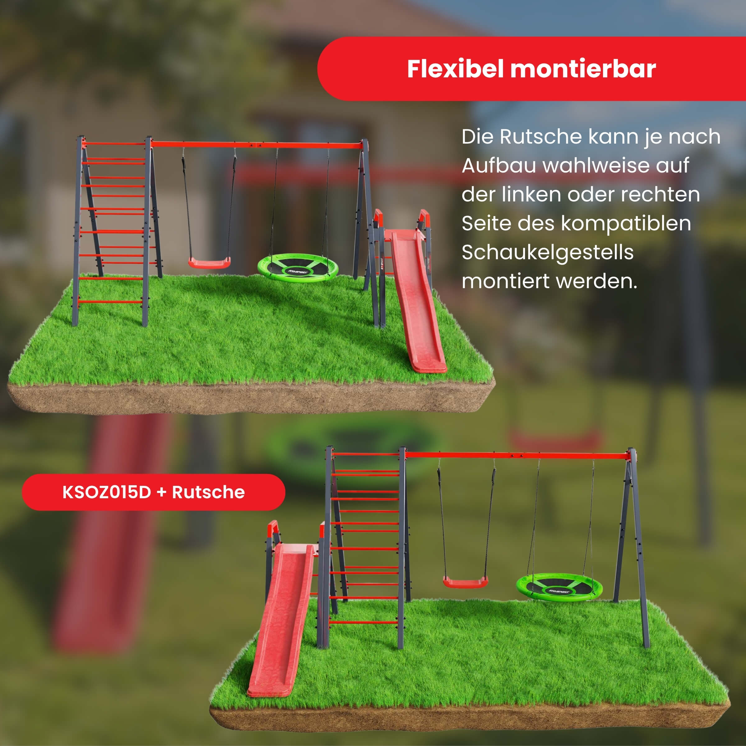 Kinderrutsche flexibel links oder rechts am K-Sport Schaukelgestell KSOZ015D montierbar