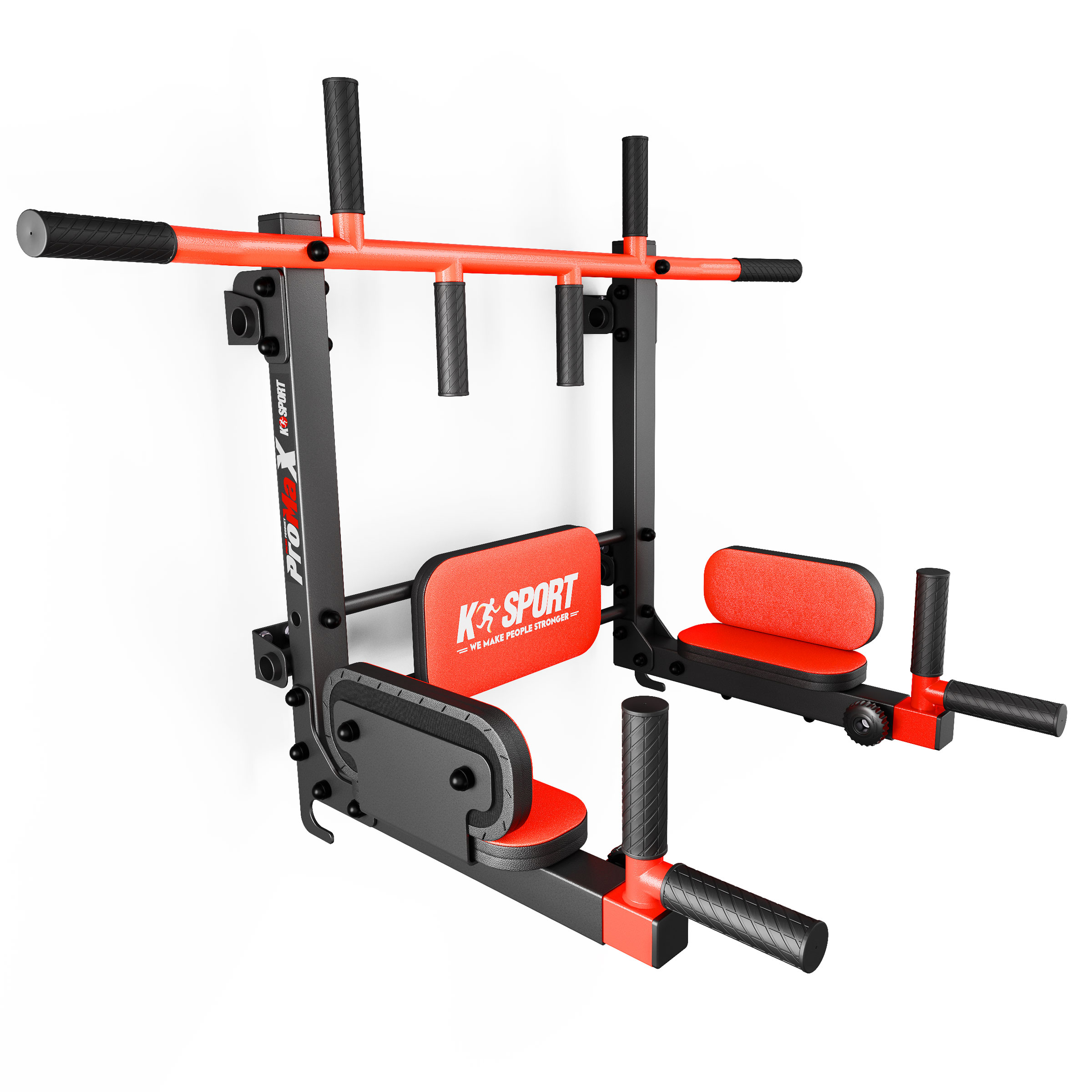 Dip-Station zur Wandmontage mit Rückenpolster, Armauflagen und seitlichen Griffen – 2-in-1 umhängbar