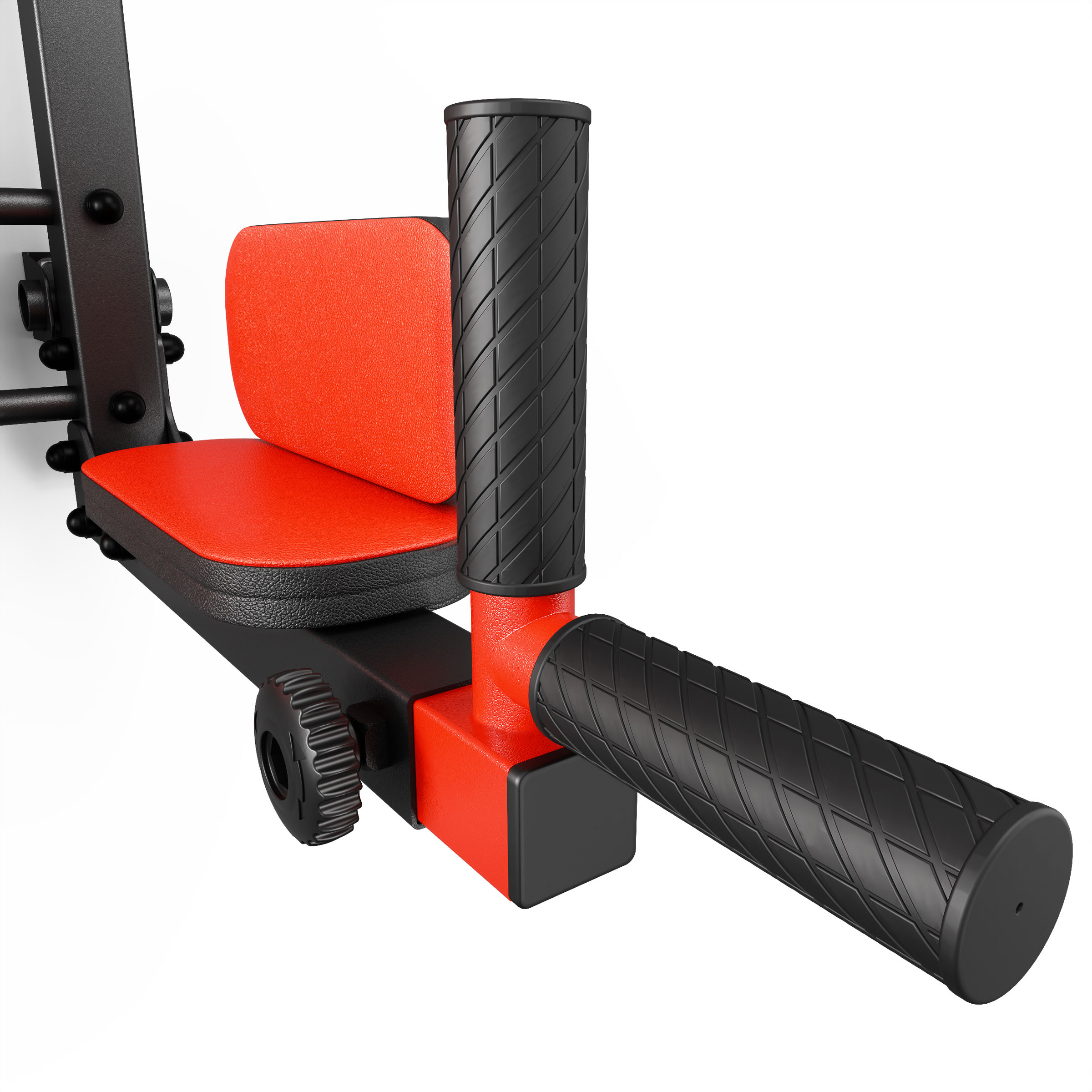 Detail: Verstellknauf und Gelenk der Dip-Station mit rutschfestem Griff