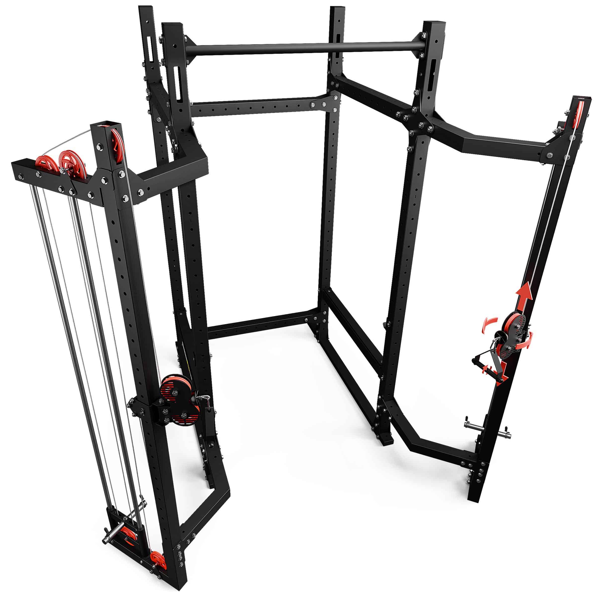 Power Rack mit integriertem Latzug- und Ruderzug-System, Klimmzugstange und massiver Stahlkonstruktion für Homegym
