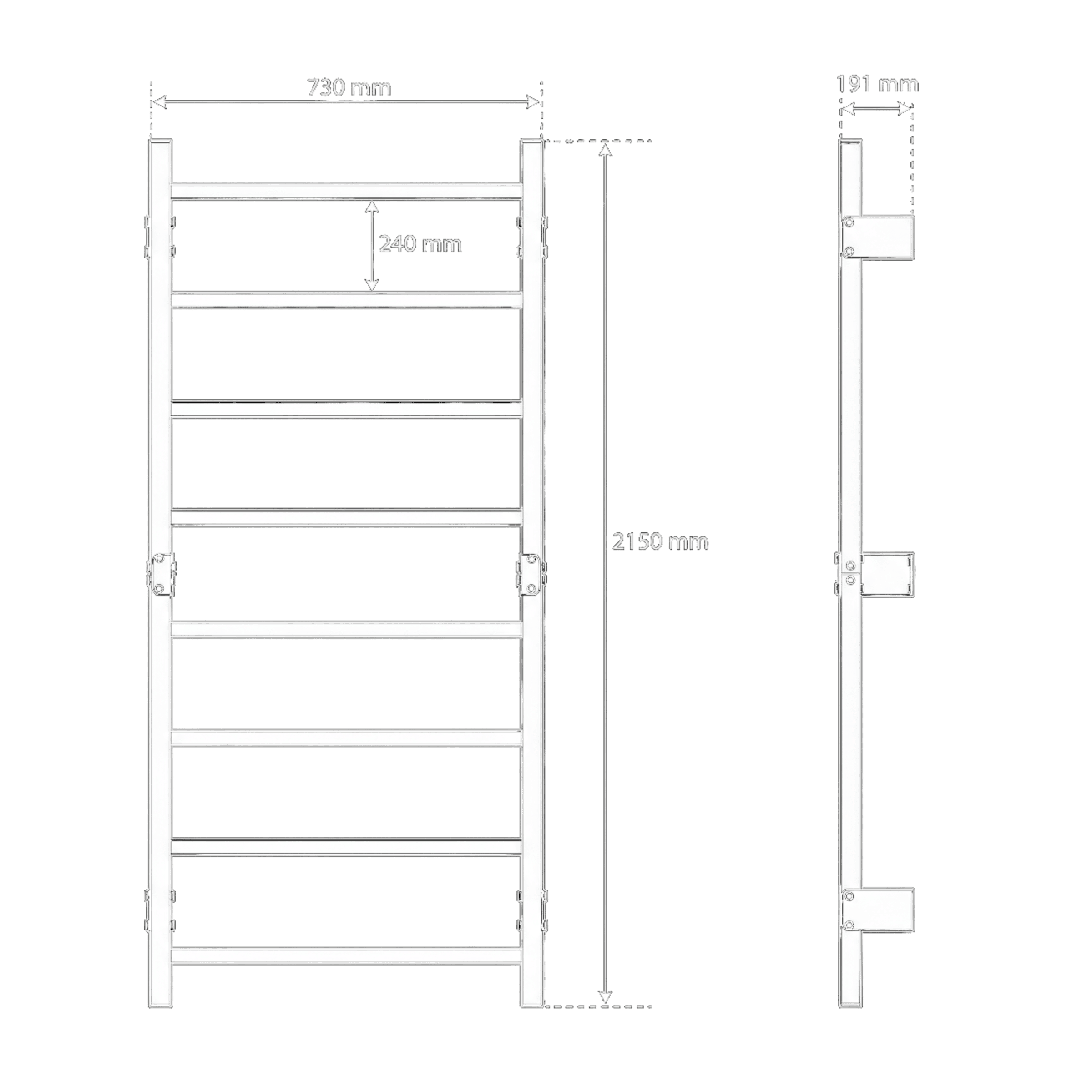Technischen Daten - Sprossenwand aus Metall mit 8 Sprossen