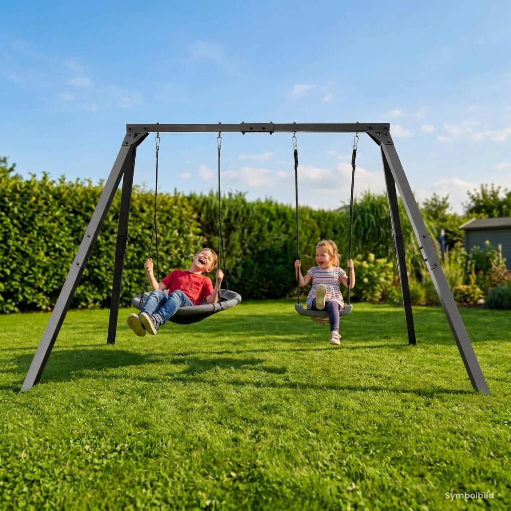Balançoire Double K-Sport – Métal 50x50x2 Mm – Charge 150 Kg – 2 Sièges (nid + Planche) – Made In EU – Hamac Compatible