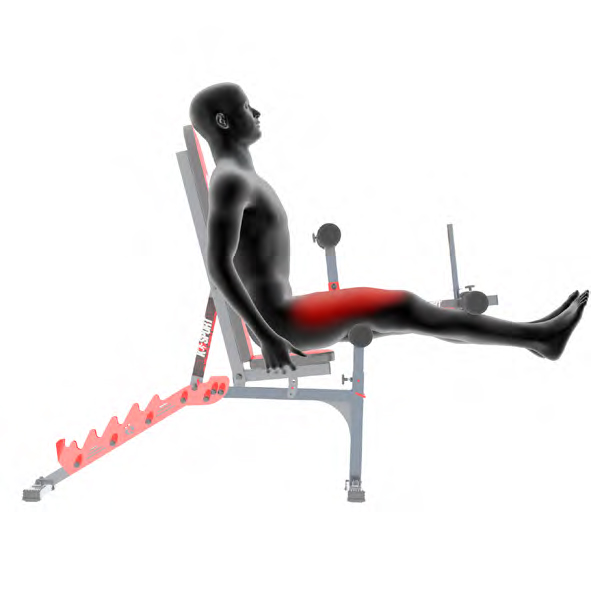 Dummy auf Kraftstation mit Beinpresse - Beinstrecken am Geraet