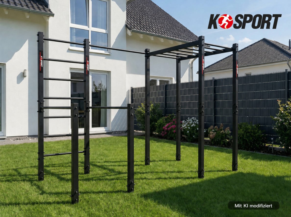 K-Sport Outdoor-Calisthenics-Gerät mit Sprossenwand, Barren und Hangelleiter im Garten