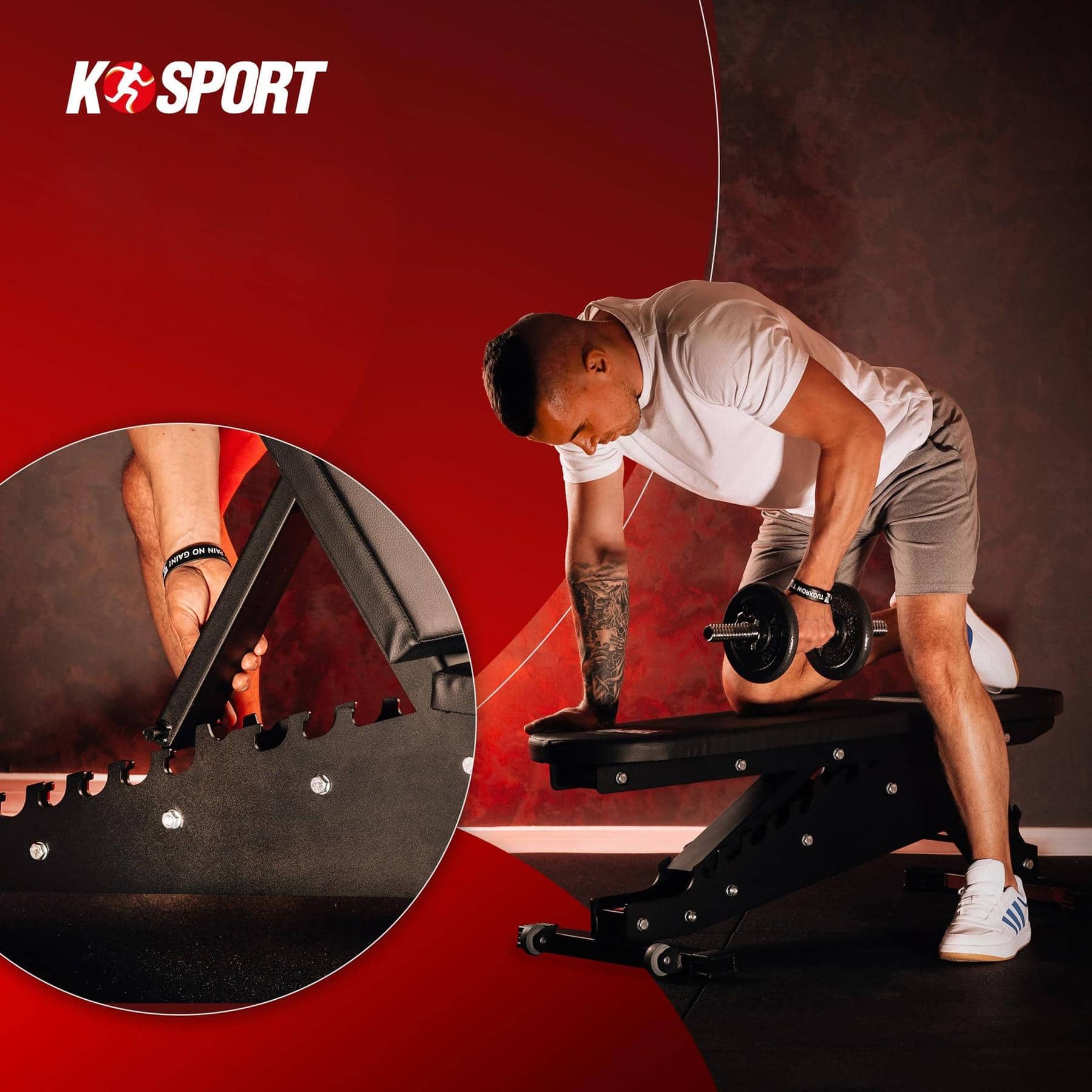 Banco de pesas para el gimnasio en casa – Banco K-Sport para un entrenamiento corporal completo efectivo
