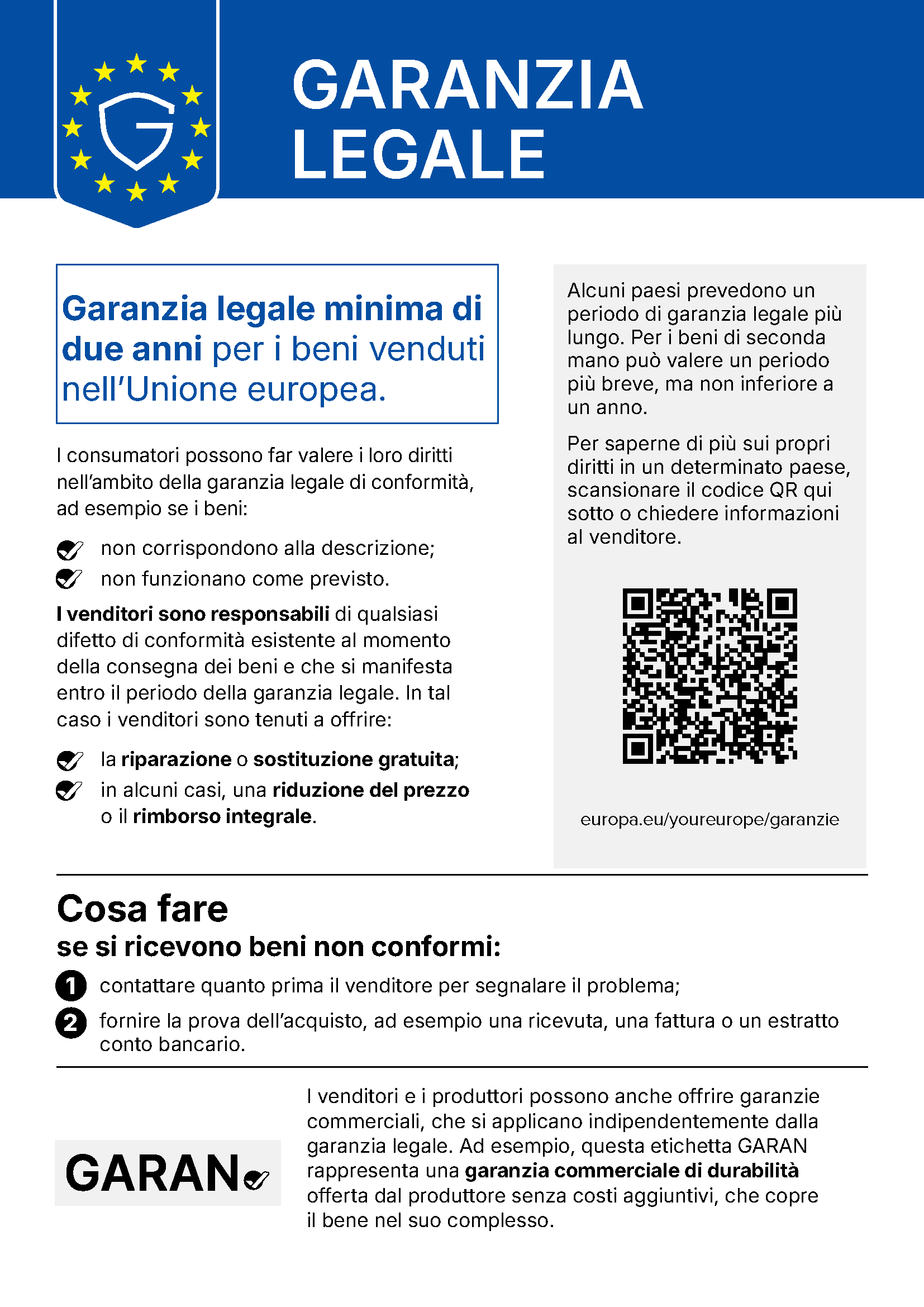 Informazioni sui diritti di garanzia legale nell'Unione europea