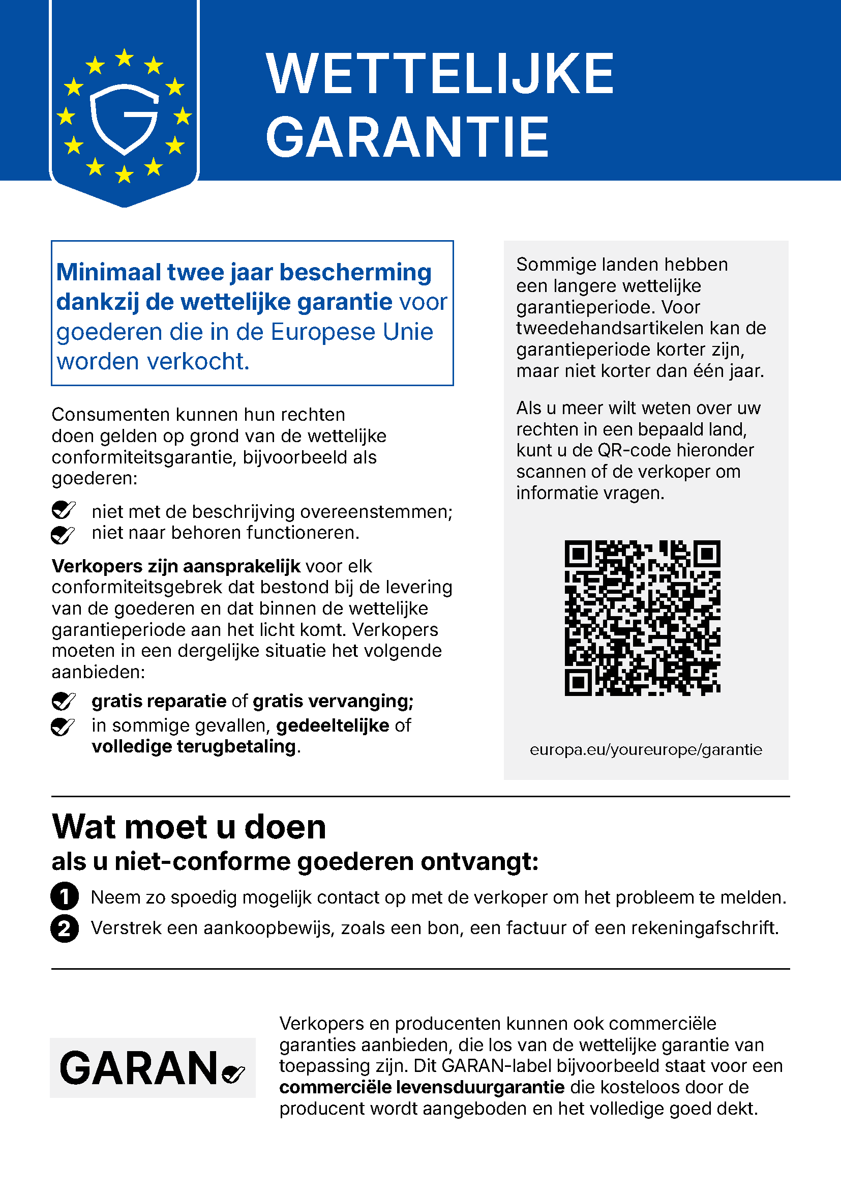 Informatie over uw wettelijke garantierechten in de Europese Unie