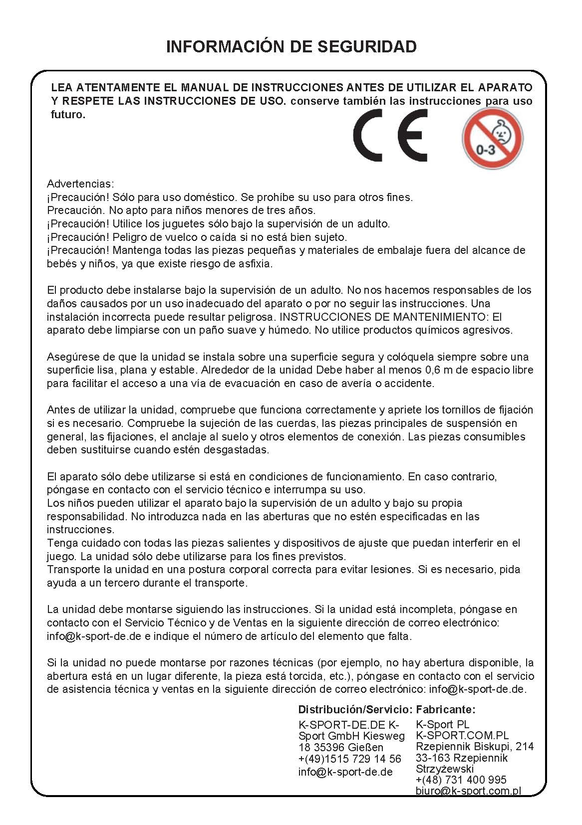 Información de seguridad para columpios
