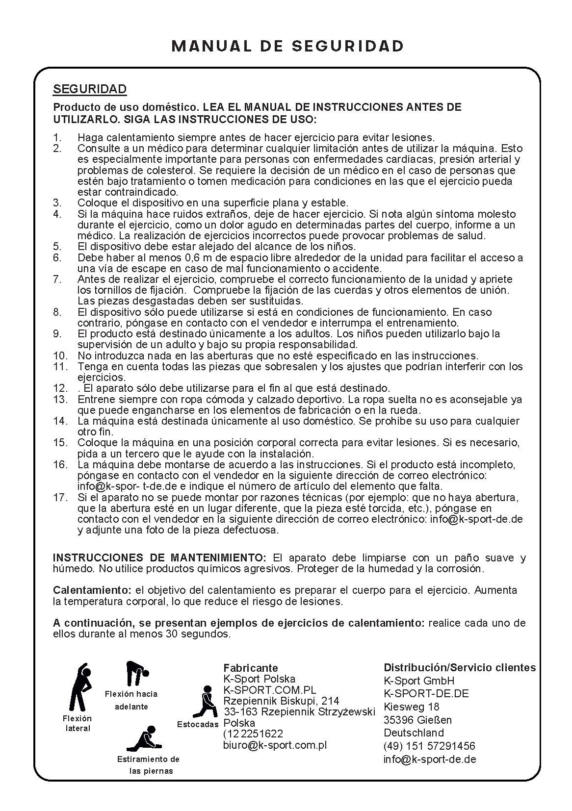 Información sobre la seguridad de los aparatos de gimnasia