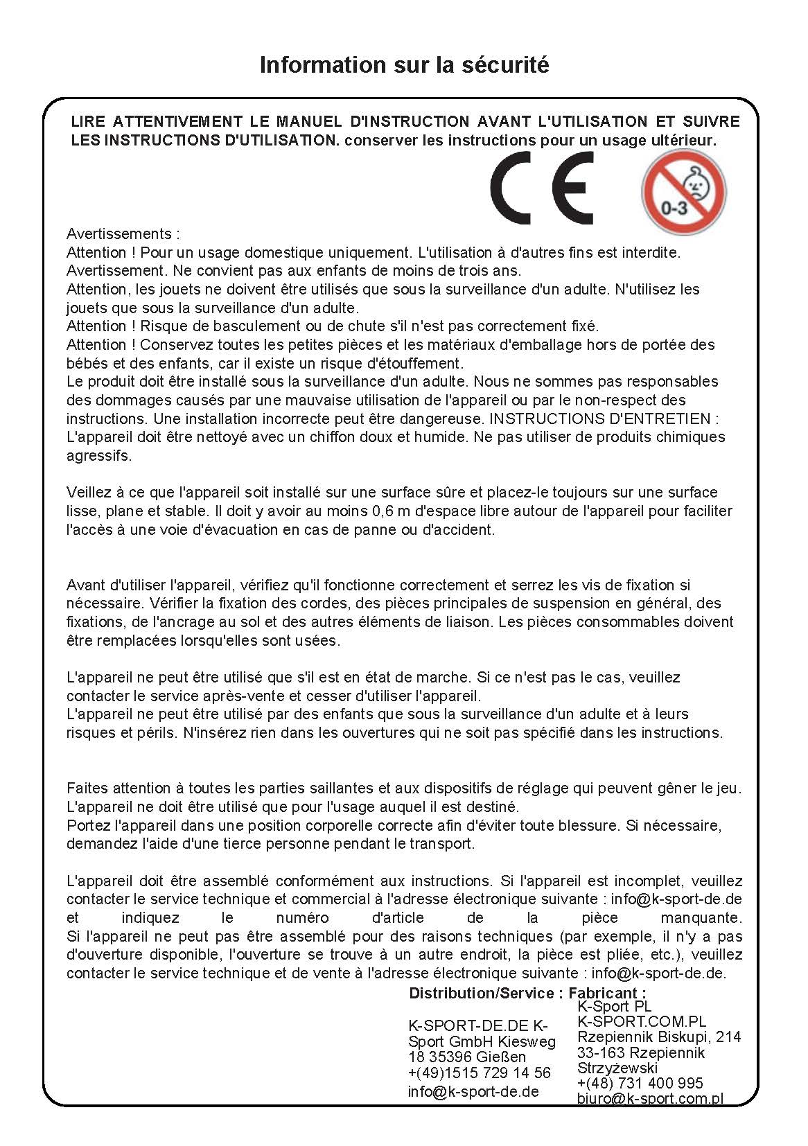 Informations sur la sécurité des balançoires
