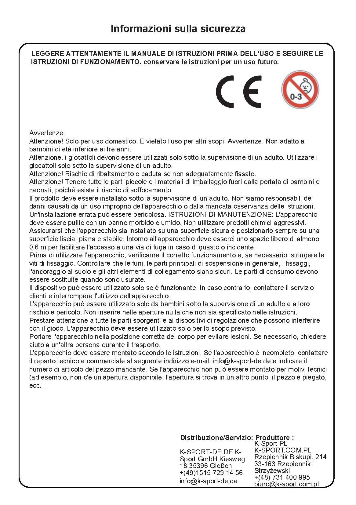 Informazioni di sicurezza per le altalene