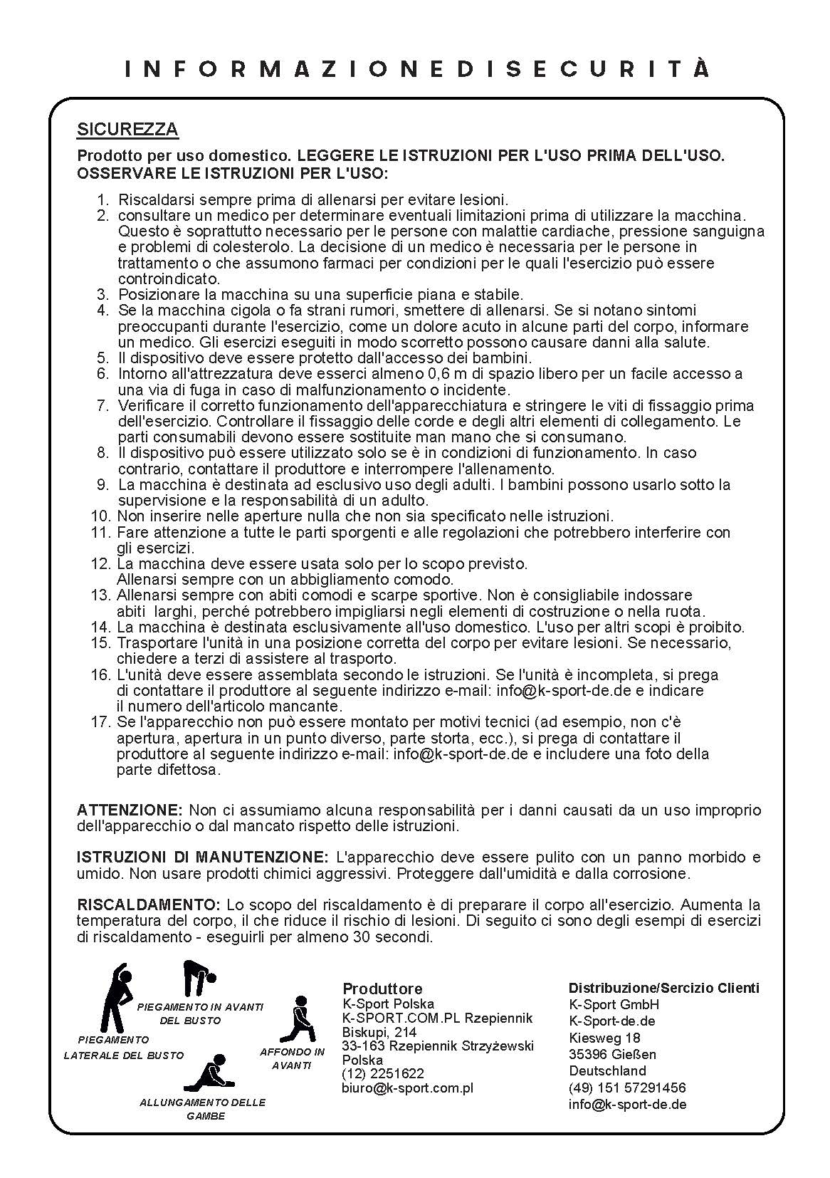 Informazioni sulla sicurezza delle attrezzature per il fitness