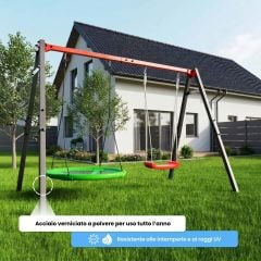 Altalena da giardino con altalena a nido e sedile, resistente ai raggi UV e alle intemperie, costruzione durevole