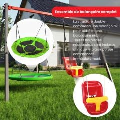 Ensemble complet de balançoire avec balançoire nid et balançoire bébé, structure métallique polyvalente pour familles dans le jardin