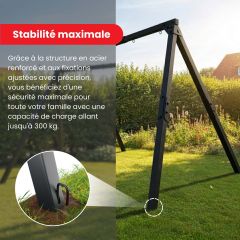 Portique de balançoire en métal robuste avec ancrage au sol et haute capacité de charge