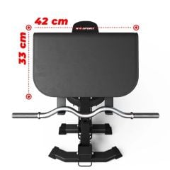 Gepolsterte Armauflage des Curlpults mit 42 cm Breite und 33 cm Höhe