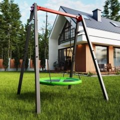 Balançoire pour enfants dans le jardin avec balançoire filet verte, idéale pour des jeux actifs en plein air