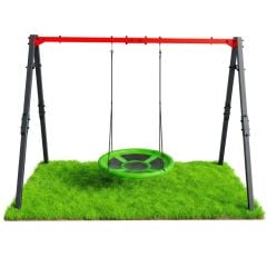 Struttura in metallo con grande altalena a nido verde per bambini, stabile e resistente alle intemperie