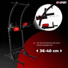 Krachtstation met verstelbare armsteunen van 36 tot 40 cm en optrekstang