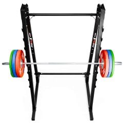 Halterstandaard met halter en gewichtsschijven – geschikt voor squats, bankdrukken en gewichtheffen