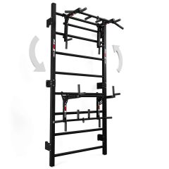 Illustrazione della funzione reversibile 2 in 1 della spalliera con barra per trazioni/dip station