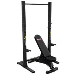 Squat rack set met verstelbare halterbank in het zwart – stabiel krachtstation voor bankdrukken en squats
