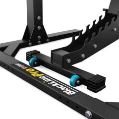 Rollensysteem van de bank voor eenvoudig positioneren binnen het squat rack