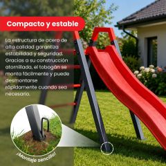 Tobogán infantil compacto y estable con anclaje al suelo para jardín
