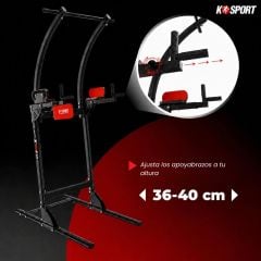Torre de entrenamiento con reposabrazos ajustables de 36 a 40 cm y barra de dominadas