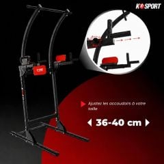 Tour de musculation avec accoudoirs réglables de 36 à 40 cm et barre de traction