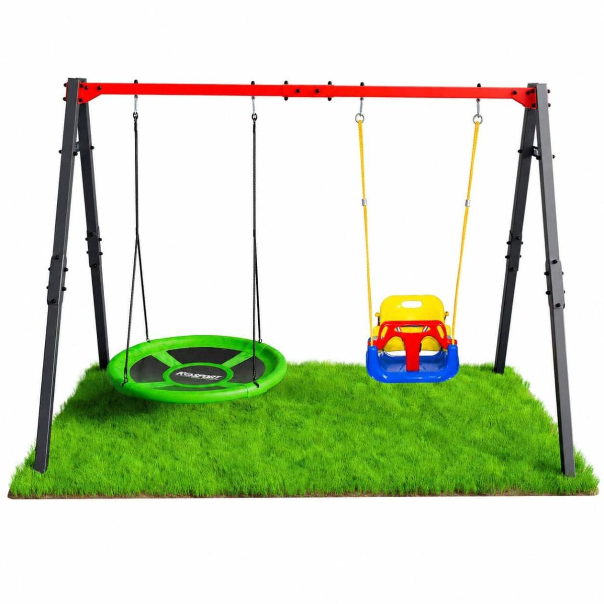 K-Sport Columpio Infantil De Madera Y Acero Para Jardín – Estructura Estable Hasta 150 Kg, Con Fijación Al Suelo, Certificado TÜV Y GS, Hecho En La UE