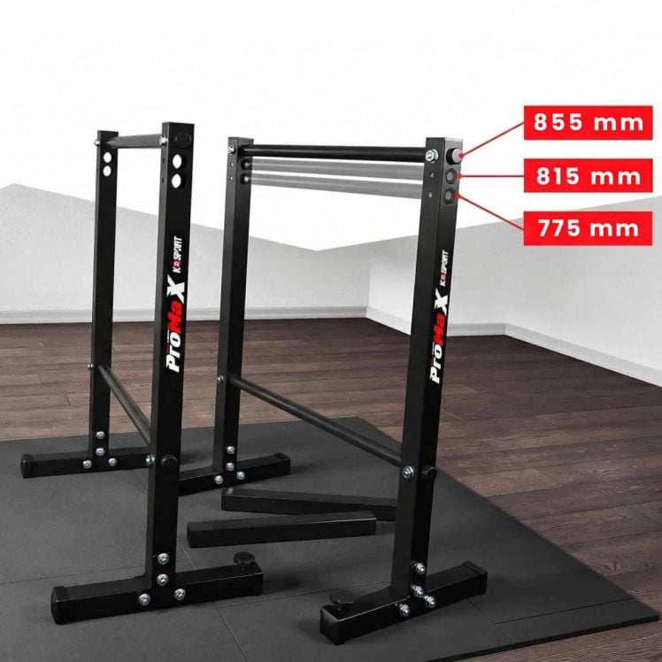 Dip bars met hoogte-indicaties voor gepersonaliseerde training thuis