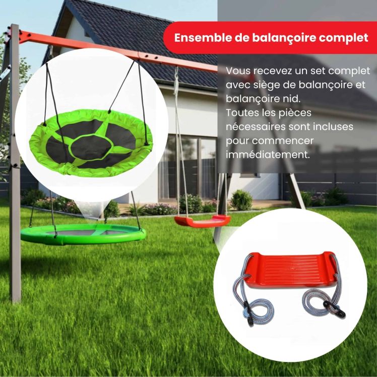 Ensemble complet de balançoire avec balançoire nid et siège, accessoires inclus pour enfants