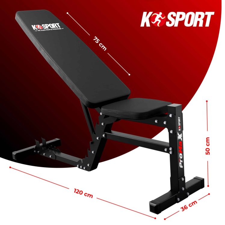 Dimensions du banc K-Sport : 120 cm de long, 36 cm de large, 50 cm de haut
